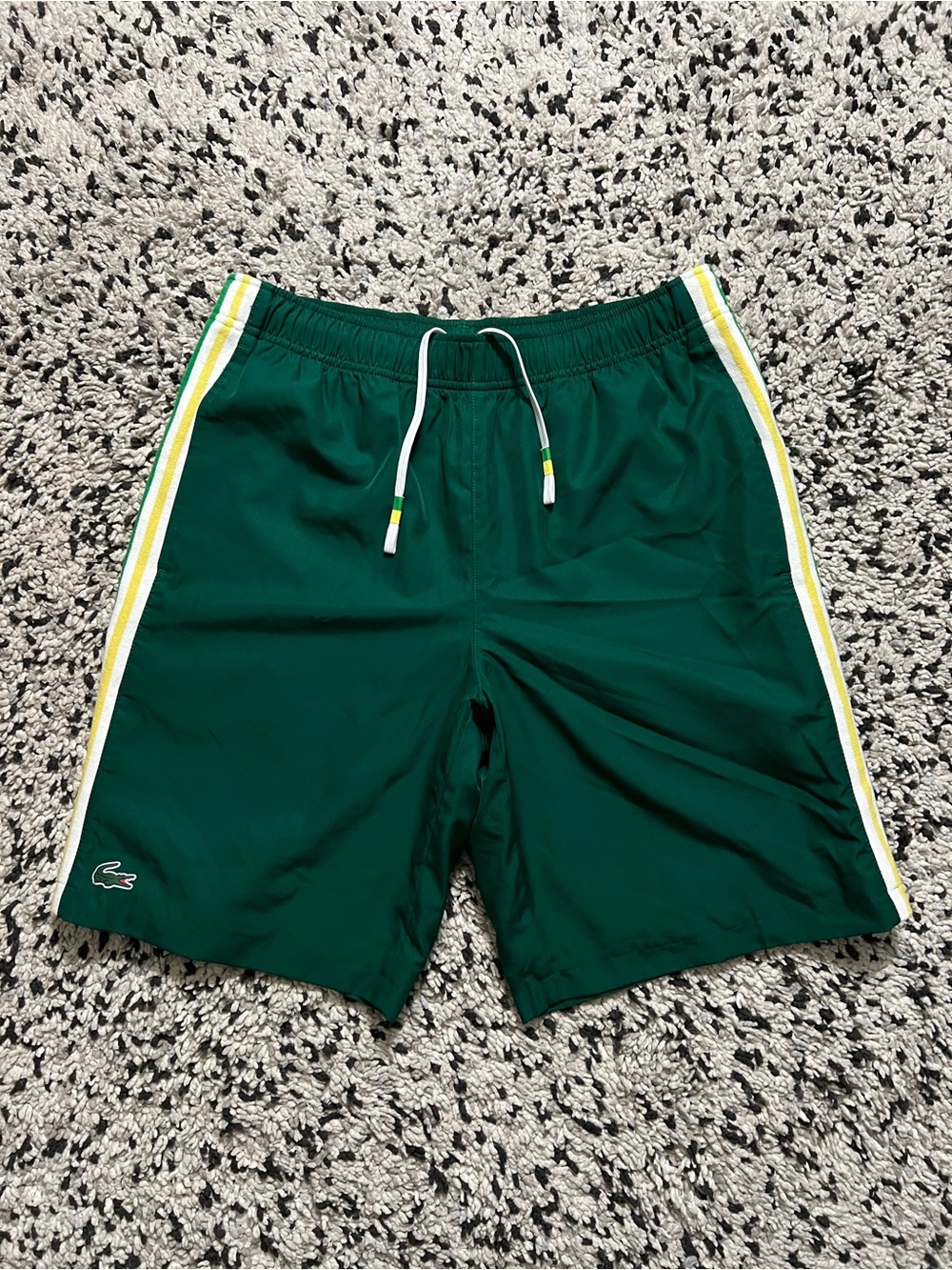 Lacoste Sport Contrast Bands Lightweight Shorts Green Lined Men’s Size Small